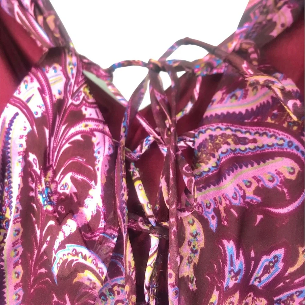 Rare Bellablu Silk Layered Ruffle Paisley Sleeveless Shimmery Maxi Dress